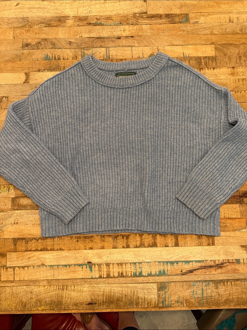 American Eagle Outfitters Light Blue Ribbed Crewneck Sweater